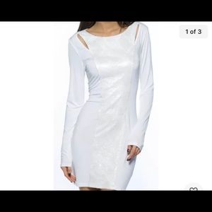 Sexy White Sequin trim Bodycon Mini Fitted Stretchy Party Clubbing Dress New